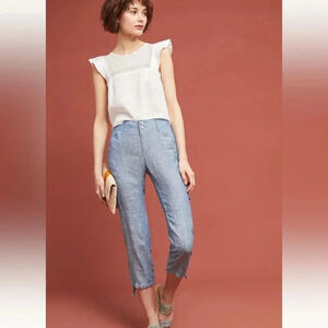 Anthropologie sanctuary terrain linen cropped utility pants 32 chambray